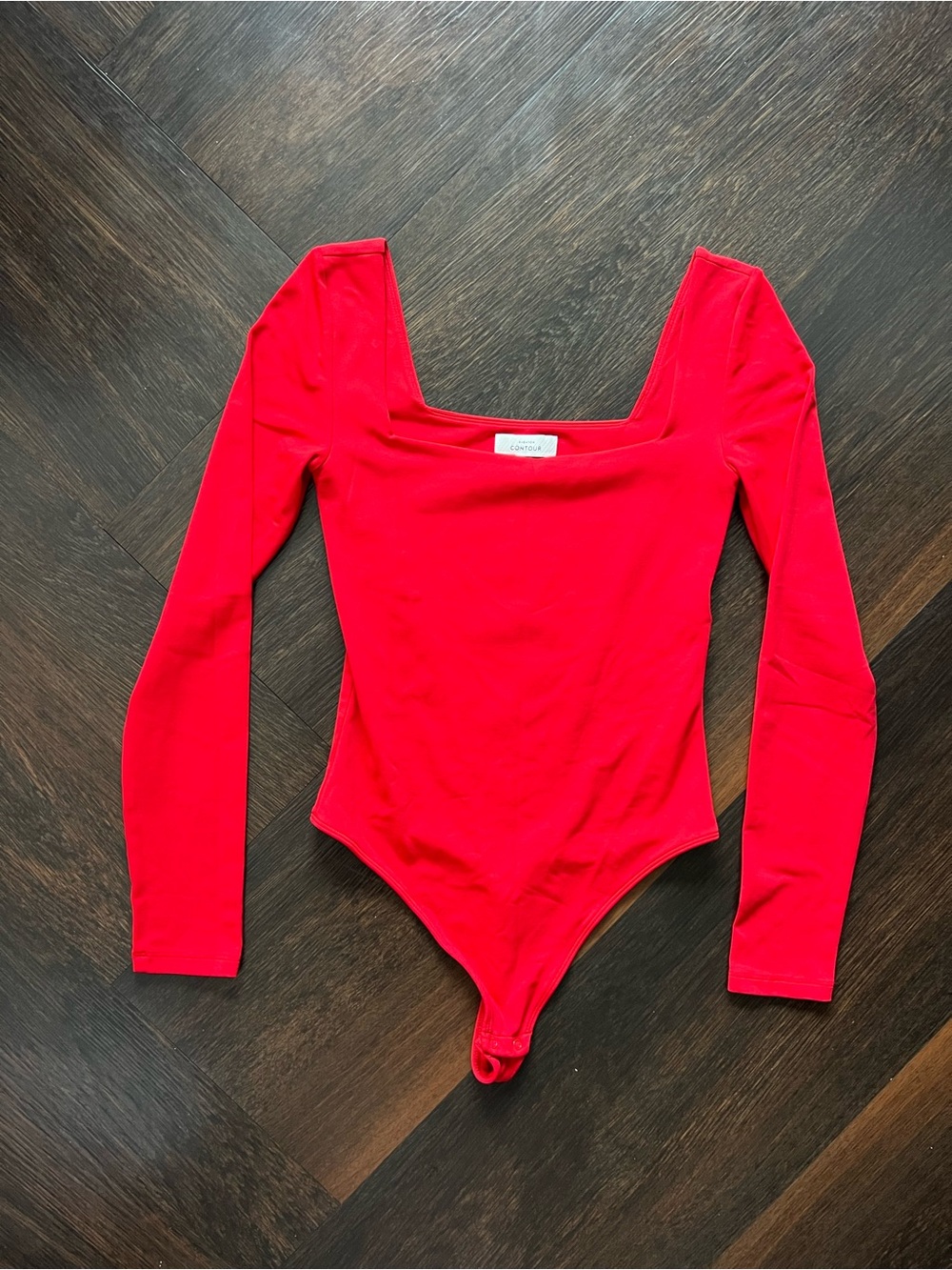 Babaton Contour Long-Sleeve Squareneck Long Sleeve Bodysuit Red